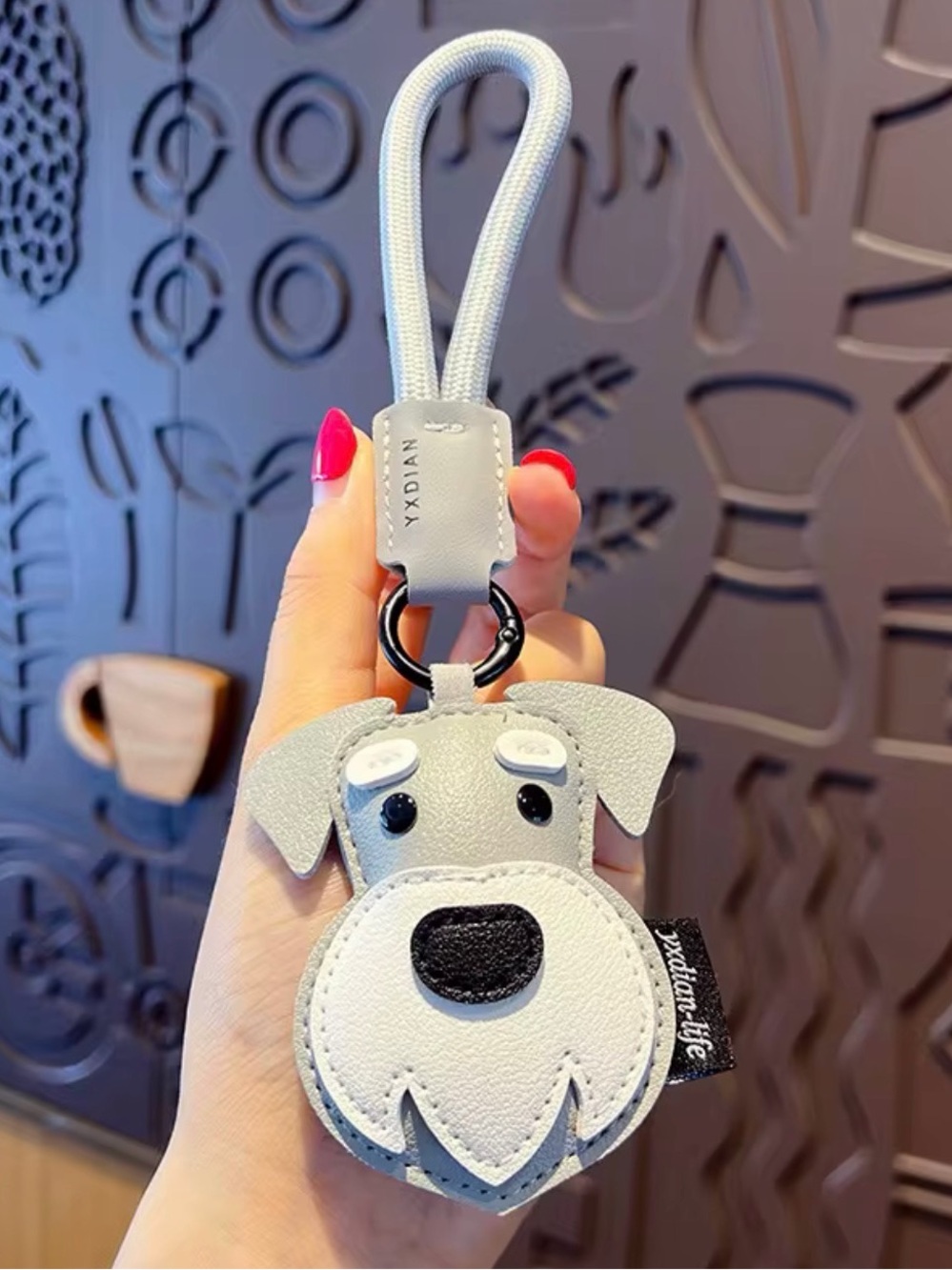 Kids Dog Face Keychain Bag Charm - Light Gray